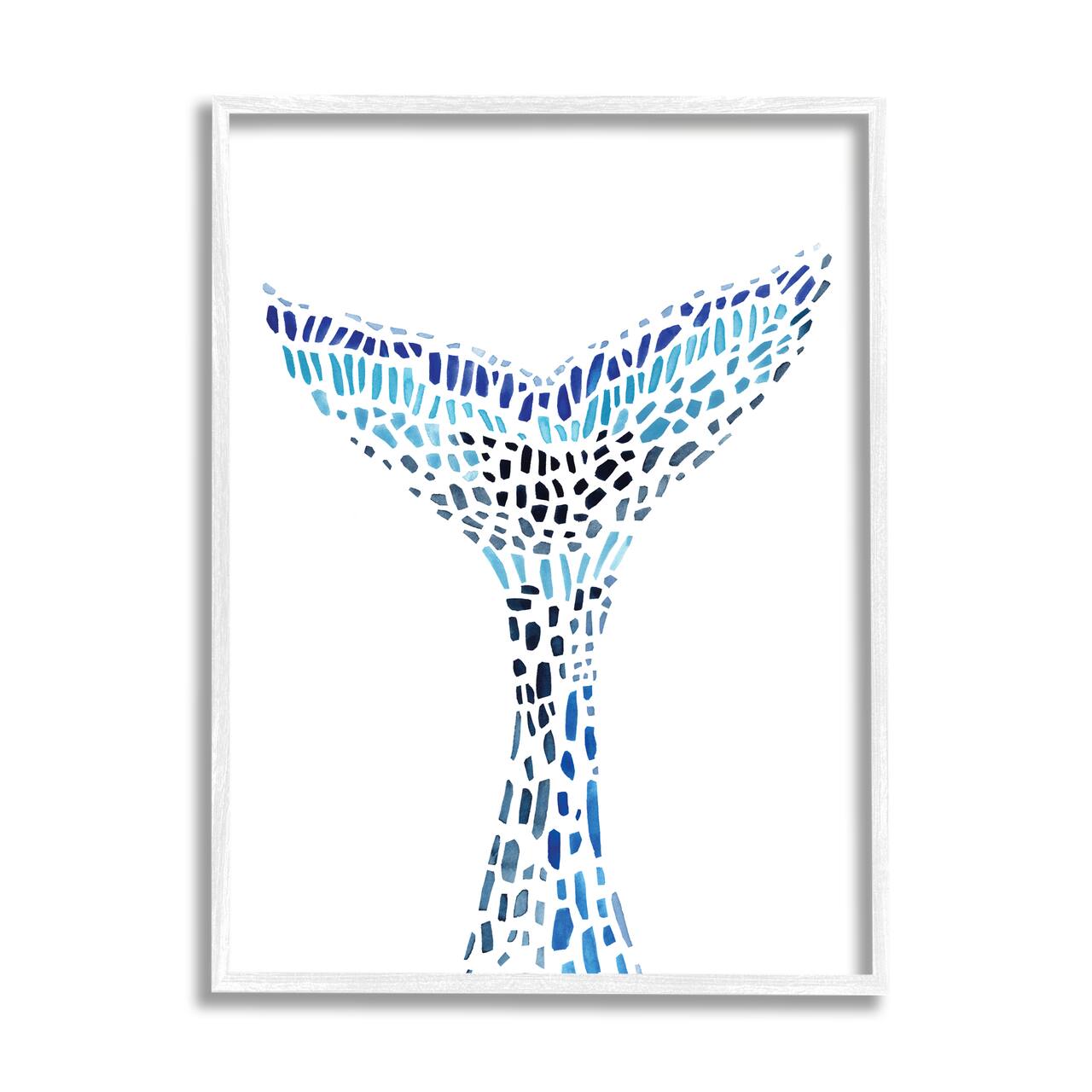 Stupell Industries Abstract Nautical Fin Blue Geometric Block Pattern in White Frame Wall Art